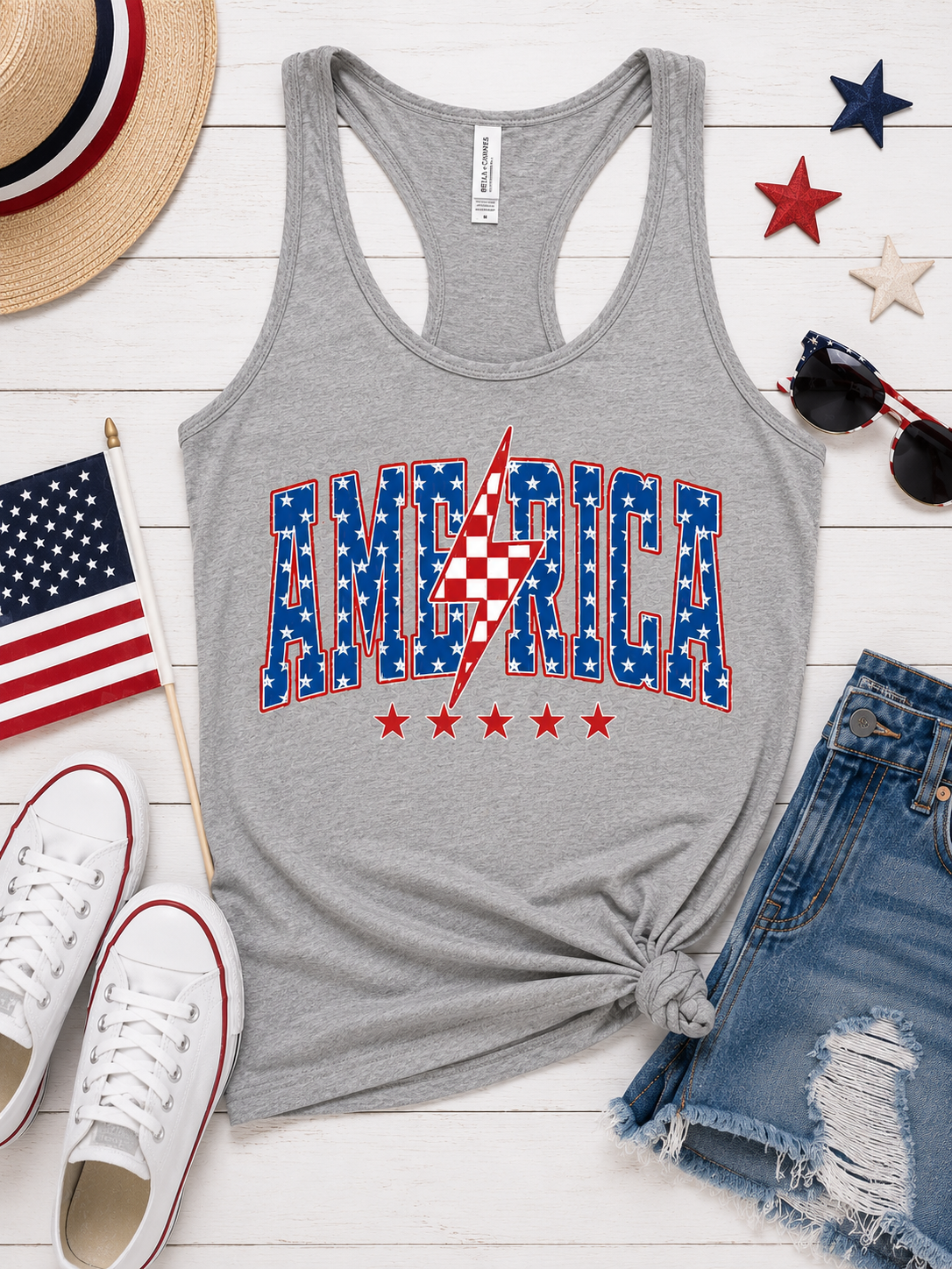 America Distressed Star Lettering