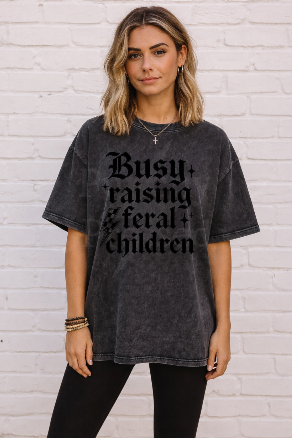 Busy Raising Feral Children Acid Wash Tee